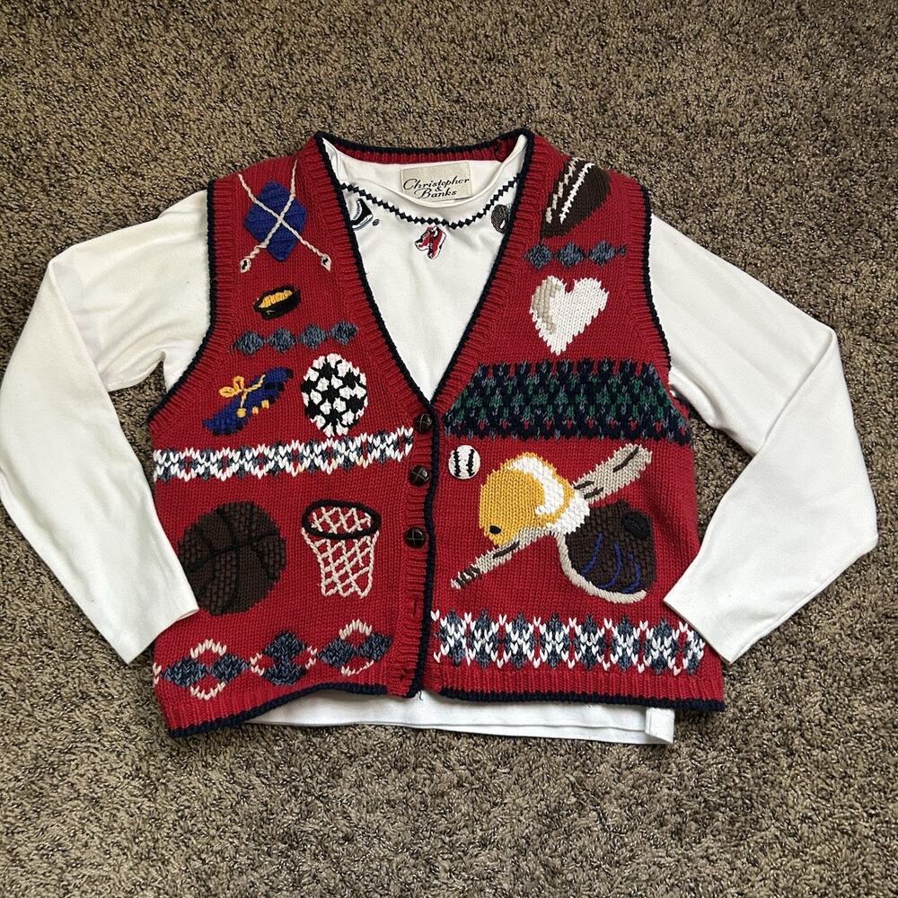 Vintage Christopher and Banks Embroidered Sports Vest And Matching Shirt Sz L